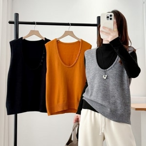 熱賣款圓領扣子裝飾保暖針織背心 獨具衣格 C0050