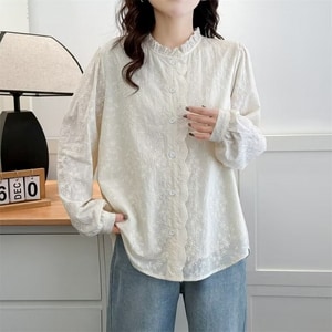 百搭蕾絲波浪長袖上衣 獨具衣格 C0054