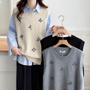 超可愛藍色小樹刺繡針織外搭背心 獨具衣格 C0055