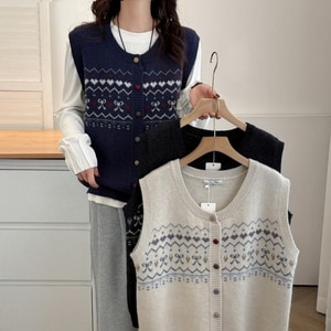 可愛蝴蝶結針織緹花外搭保暖背心 獨具衣格 C0056