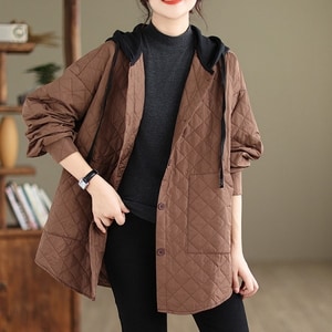 菱格連帽保暖薄鋪棉外套襯衫上衣 獨具衣格 C0063
