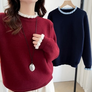 撞色木耳邊加厚保暖針織上衣 獨具衣格 C0067