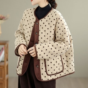 日系點點燈心絨拼接鋪棉外套(M-2L) 獨具衣格 C0070