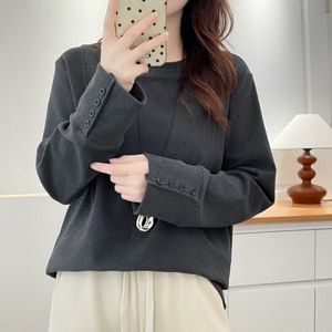 德絨保暖袖口釦子設計圓領內搭上衣 獨具衣格 C0073