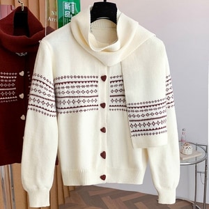 超美愛心釦子針織上衣外套(附圍巾) 獨具衣格 C0074