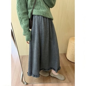 日系顯瘦款下擺荷葉滾邊半身裙 獨具衣格 C0077