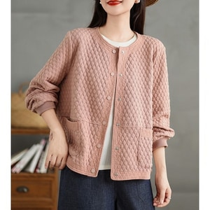 菱格夾棉圓領雙口袋外套 獨具衣格 C0081