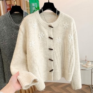 牛角釦立體雪花造型針織毛衣外套 獨具衣格 C0082