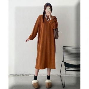 圓領領巾設計素色長袖洋裝 獨具衣格 C0088