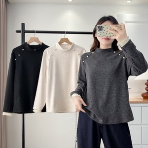 半高領內刷毛肩金釦袖口蕾絲拼接長袖內搭上衣 獨具衣格 C0097