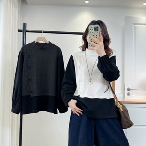 韓系保暖內刷毛釦子裝飾長袖上衣 獨具衣格 C0099