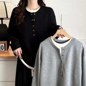 帥氣運動風釘釦設計假兩件長袖T桖上衣 獨具衣格 J9963