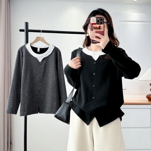 內刷薄絨韓系假兩件長袖上衣 獨具衣格 C0116