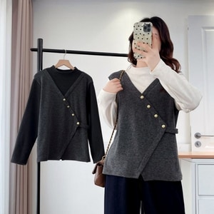 半高領金釦假兩件長袖上衣 獨具衣格 C0120
