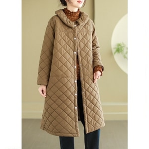 長版菱格壓紋連帽鋪棉外套 獨具衣格 C0123