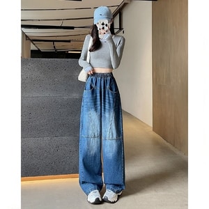 內刷毛顯瘦車線牛仔寬褲(L-5L) 獨具衣格 C0127