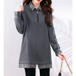 復古文藝風印花假兩件中長版上衣 獨具衣格 C0132