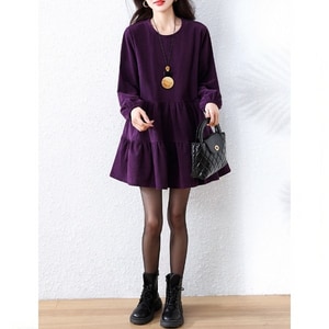 燈心絨紫色荷葉下擺洋裝 獨具衣格 C0135