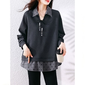 可愛蝴蝶結假兩件襯衫領中長版上衣 獨具衣格 C0138