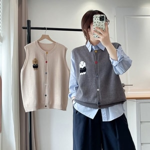 超可愛狗狗緹花針織背心 獨具衣格 C0143