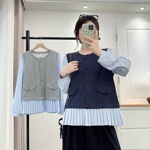 上班族下擺百褶拼接長袖上衣 獨具衣格 C0144