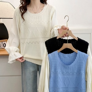 百褶袖子假兩件針織拼接上衣 獨具衣格 C0145