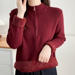 超保暖半高領拉鍊內刷毛針織上衣 獨具衣格 C0153