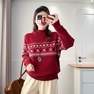 高領可愛蝴蝶結緹花針織長袖上衣 獨具衣格 C0156