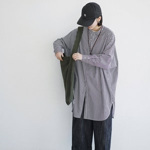 日系帥氣長版直條紋襯衫上衣 獨具衣格 C0162