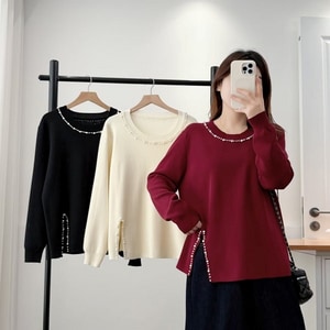 奢華針織下擺開岔設計針織毛衣上衣 獨具衣格 C0169