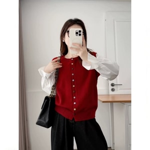 俏皮彩色釦子針織假兩件上衣 獨具衣格 C0171