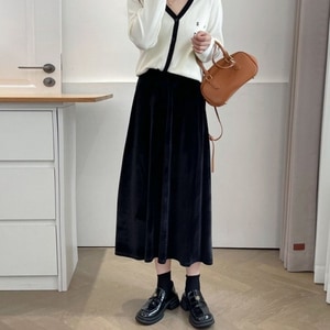 顯瘦百搭絲絨半身裙鬆緊帶裙頭 獨具衣格 C0173