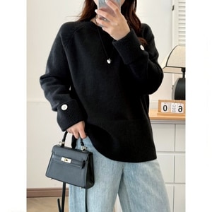 設計款釦子裝飾加厚針織毛衣上衣 獨具衣格 C0174