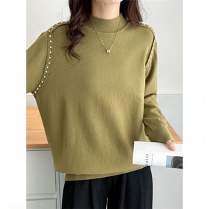 設計款珍珠釘半高領針織上衣 獨具衣格 C0177