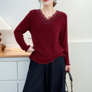 V領蕾絲拼接內搭針織上衣 獨具衣格 C0183