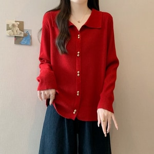 韓系小反領金釦設計針織上衣 獨具衣格 C0184