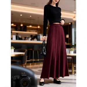 超美針織百褶長裙 獨具衣格 C0195