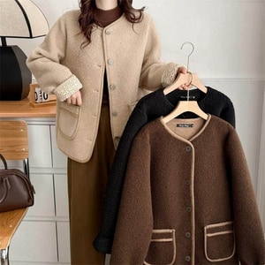 蕾絲袖口拼接羊羔毛外套 獨具衣格 C0203