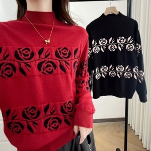 高級感玫瑰花緹花針織長袖上衣 獨具衣格 C0208