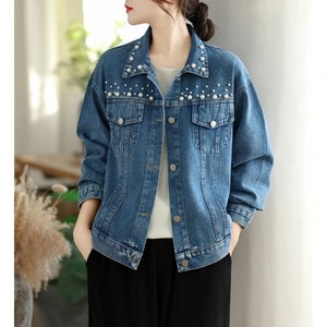 春季珍珠釘釦牛仔外套 獨具衣格 C0225