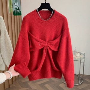 超美蝴蝶結釘珠針織毛衣上衣 獨具衣格 C0232