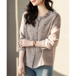 櫻桃印花荷葉領開襟長袖上衣 獨具衣格 C0236