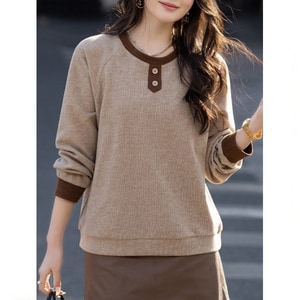 韓系圓領磨毛布料復古長袖上衣 獨具衣格 C0243