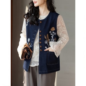 復古刺繡牛仔背心 獨具衣格 C0245