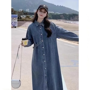 氣質款腰帶牛仔長洋裝 獨具衣格 C0250