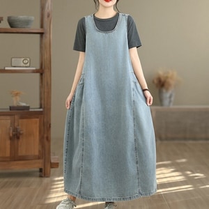 雙口袋圓領牛仔背心長洋裝 獨具衣格 C0251