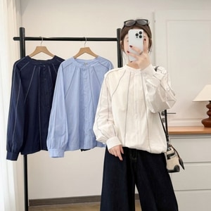 春季優雅風明線設計圓領長袖上衣 獨具衣格 C0257