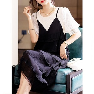 超美赫本風蕾絲拼接短袖洋裝 獨具衣格 C0285