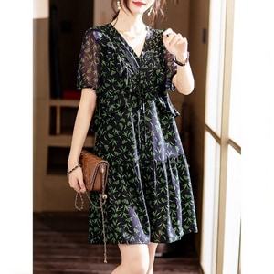 超美雪紡顯瘦V領短袖洋裝 獨具衣格 C0290