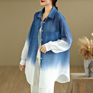 超美漸層渲染中長版襯衫上衣 獨具衣格 C0292